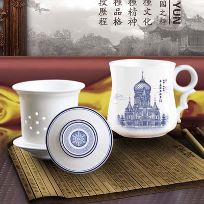 哈风光青花三件杯